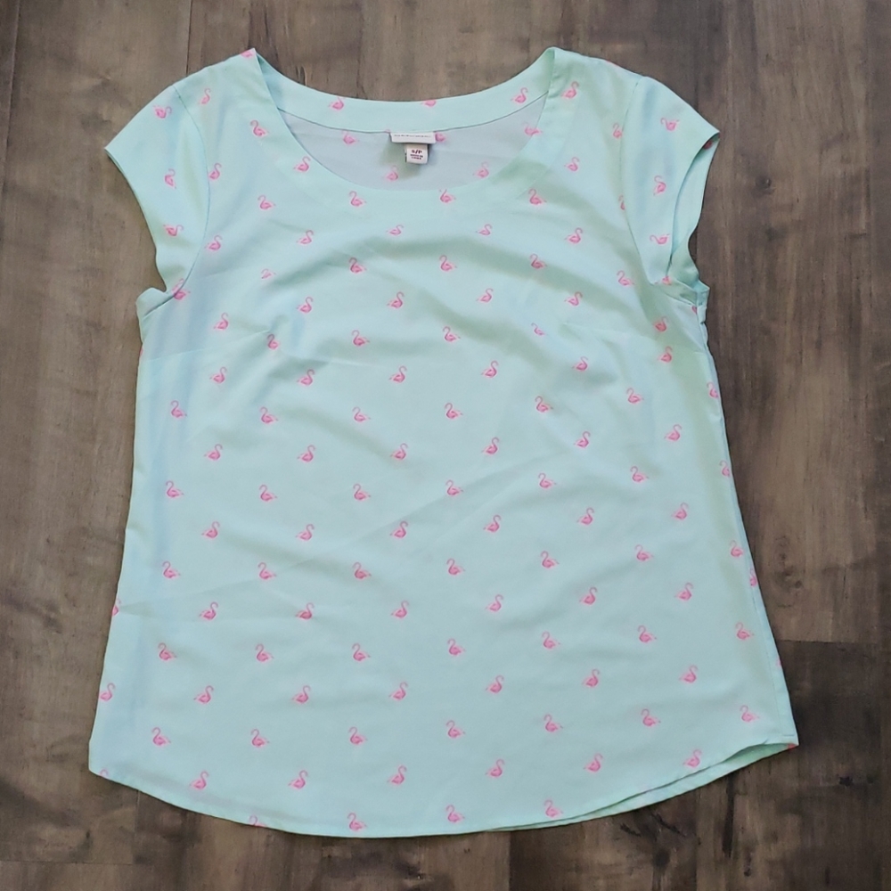💕 Merona blouse with pink flamingos EUC